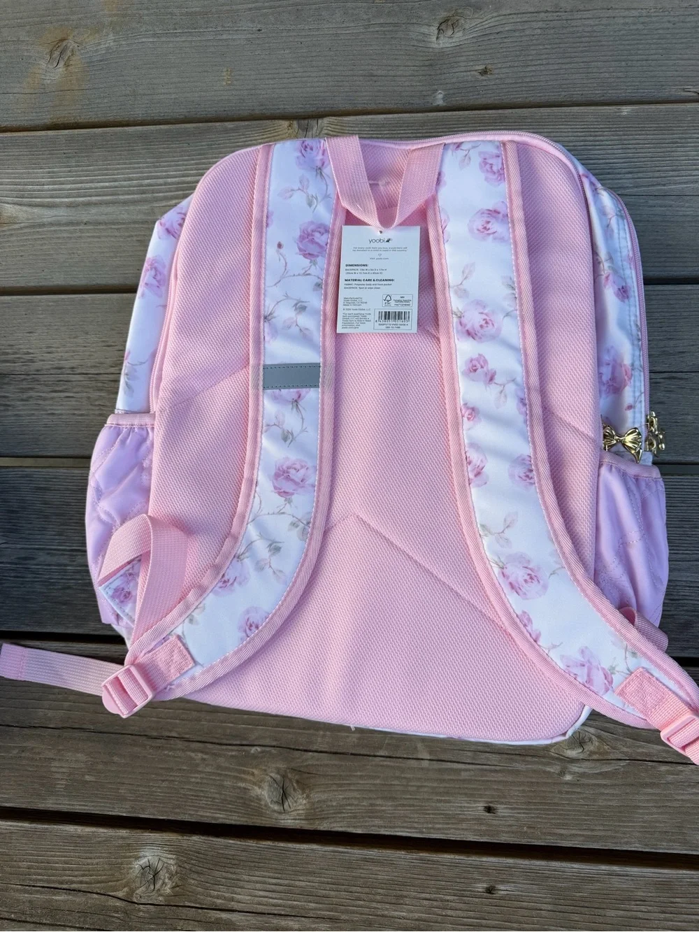 LoveShackFancy Pink Floral Quilted Backpack with Bow Detail
